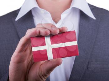 Businessman showing card, matte paper effect, Danmark