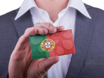 Businessman showing card, matte paper effect, Portugal
