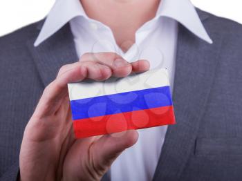 Businessman showing card, matte paper effect, Russia