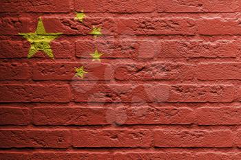 Brick wall with a painting of a flag isolated, China