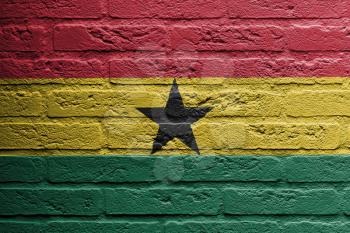 Brick wall with a painting of a flag isolated, Ghana