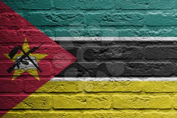 Brick wall with a painting of a flag isolated, Mozambique