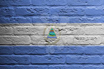 Brick wall with a painting of a flag isolated, Nicaragua