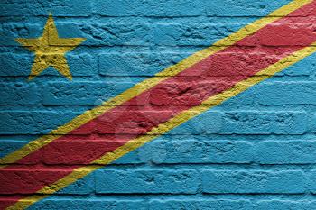 Brick wall with a painting of a flag isolated, The Democratic Republic of the Congo