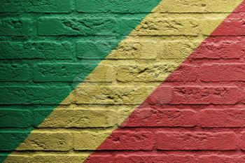 Brick wall with a painting of a flag isolated, The republic of Congo