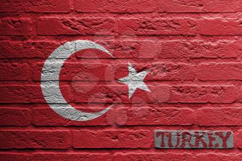 Brick wall with a painting of a flag isolated, Turkey