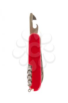 Swiss army knife, can opener, isolated on white
