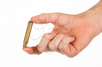 Hand holding an empty cartridge, isolated on white