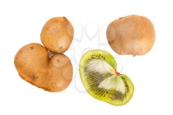 Fresh kiwis with funny deformations, isolated on white