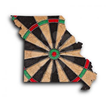 Map of Missouri, filled with a dartboard background