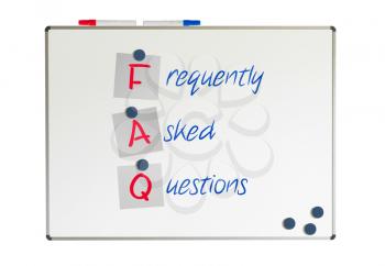 FAQ written on a whiteboard, isolated on white