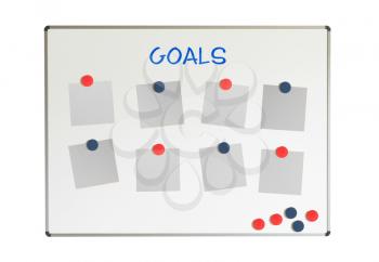 Goals on a whiteboard, isolated on a white background