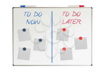 Whiteboard isolated on a white background, do now and do later