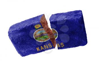 Rough broken brick, isolated on white background, flag of Kansas