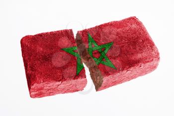 Rough broken brick, isolated on white background, flag of Morocco