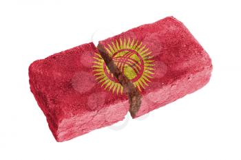 Rough broken brick, isolated on white background, flag of Kyrgyzstan