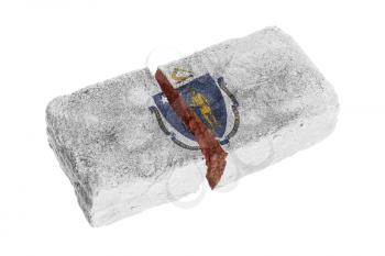 Rough broken brick, isolated on white background, flag of Massachusetts