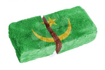 Rough broken brick, isolated on white background, flag of Mauritania