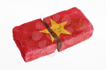 Rough broken brick, isolated on white background, flag of Vietnam