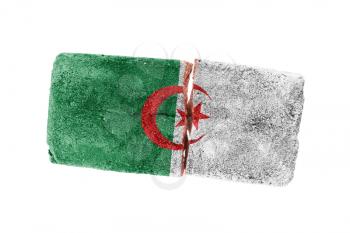 Rough broken brick, isolated on white background, flag of Algeria