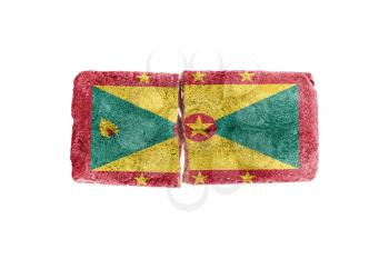 Rough broken brick, isolated on white background, flag of Grenada