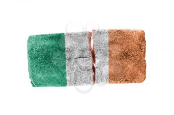Rough broken brick, isolated on white background, flag of Ireland