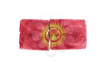 Rough broken brick, isolated on white background, flag of Kyrgyzstan