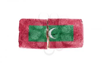 Rough broken brick, isolated on white background, flag of Maldives