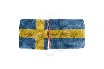 Rough broken brick, isolated on white background, flag of Sweden