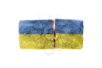 Rough broken brick, isolated on white background, flag of Ukraine