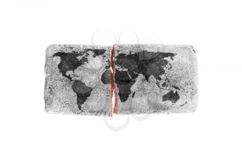 Rough broken brick, isolated on white background, world map