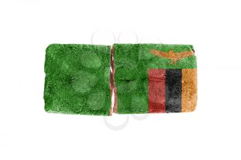 Rough broken brick, isolated on white background, flag of Zambia