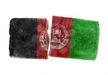 Rough broken brick, isolated on white background, flag of Afghanistan