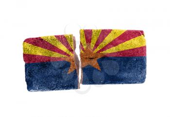 Rough broken brick, isolated on white background, flag of Arizona