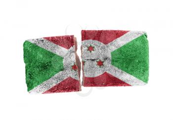 Rough broken brick, isolated on white background, flag of Burundi
