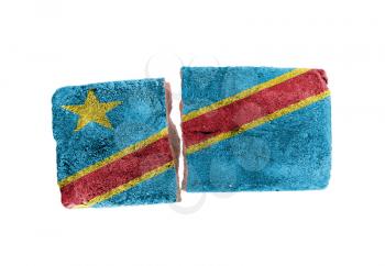 Rough broken brick, isolated on white background, flag of Congo