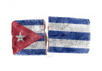 Rough broken brick, isolated on white background, flag of Cuba