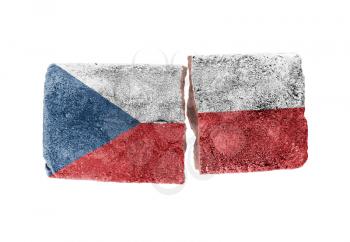 Rough broken brick, isolated on white background, flag of The Czech Republic