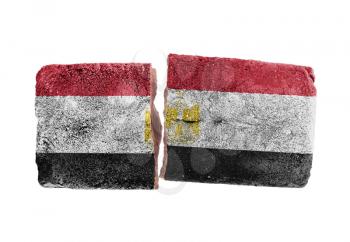 Rough broken brick, isolated on white background, flag of Egypt