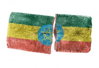 Rough broken brick, isolated on white background, flag of Ethiopia
