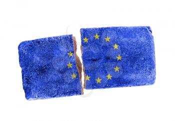 Rough broken brick, isolated on white background, flag of the EU