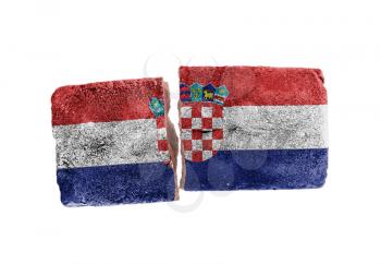 Rough broken brick, isolated on white background, flag of Croatia