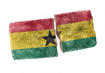 Rough broken brick, isolated on white background, flag of Ghana
