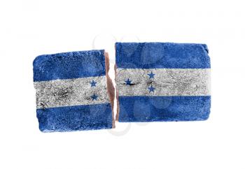 Rough broken brick, isolated on white background, flag of Honduras