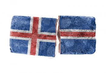 Rough broken brick, isolated on white background, flag of Iceland