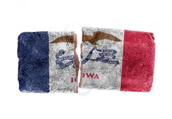 Rough broken brick, isolated on white background, flag of Iowa