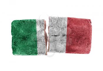 Rough broken brick, isolated on white background, flag of Italy