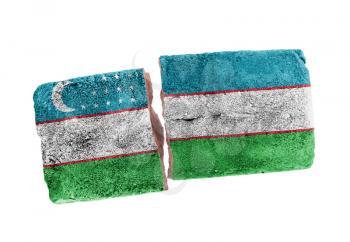 Rough broken brick, isolated on white background, flag of Uzbekistan