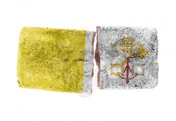 Rough broken brick, isolated on white background, flag of Vatican City