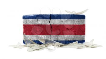Brick with broken glass, violence concept, flag of Costa Rica